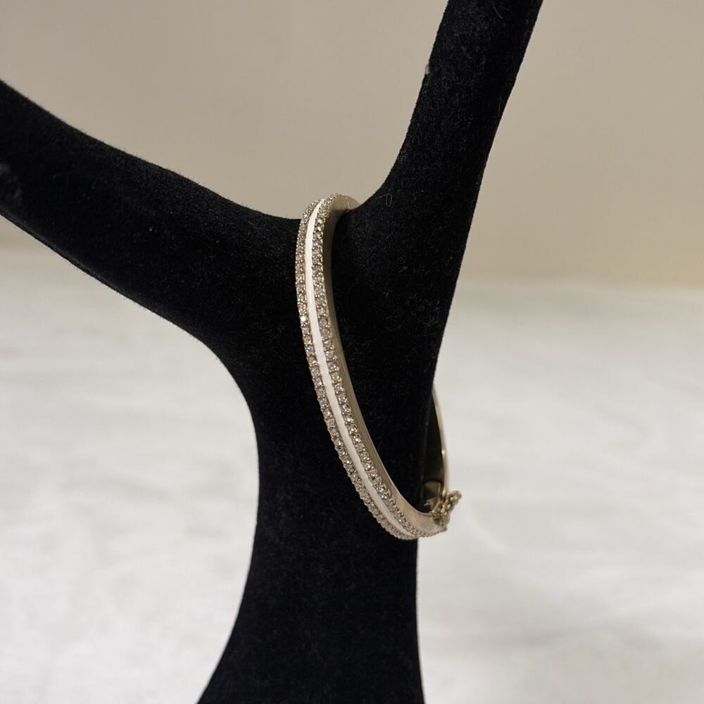Signed Givenchy Clear Rhinestone Gold Tone Metal Hinged Bangle Bracelet Charity
